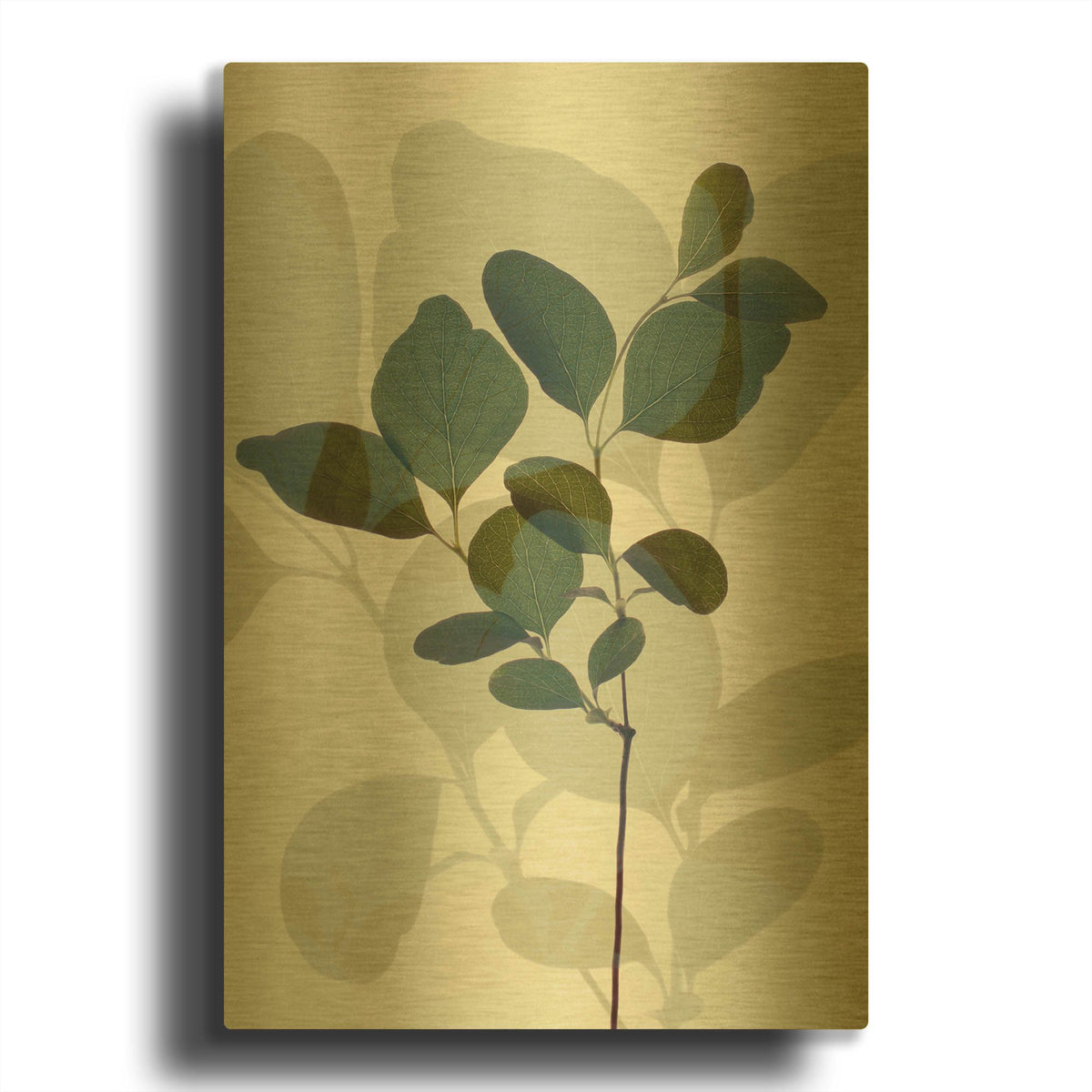'Green Leaves 7' By Ian Winstanley Gold Metal Wall Art