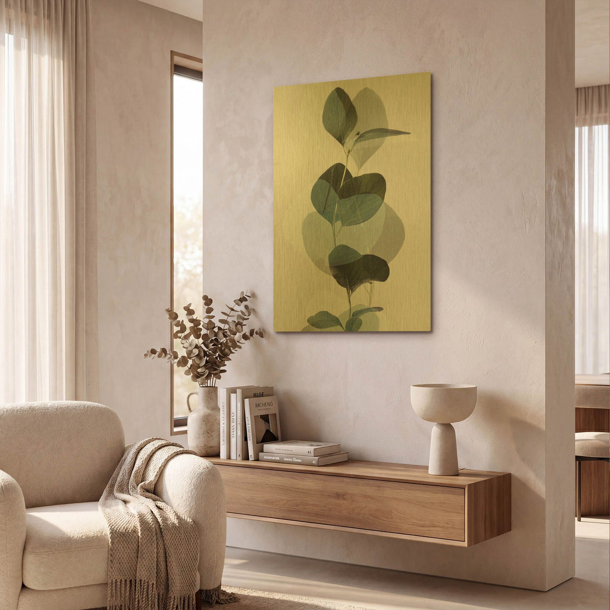 'Green Leaves 8' By Ian Winstanley Gold Metal Wall Art