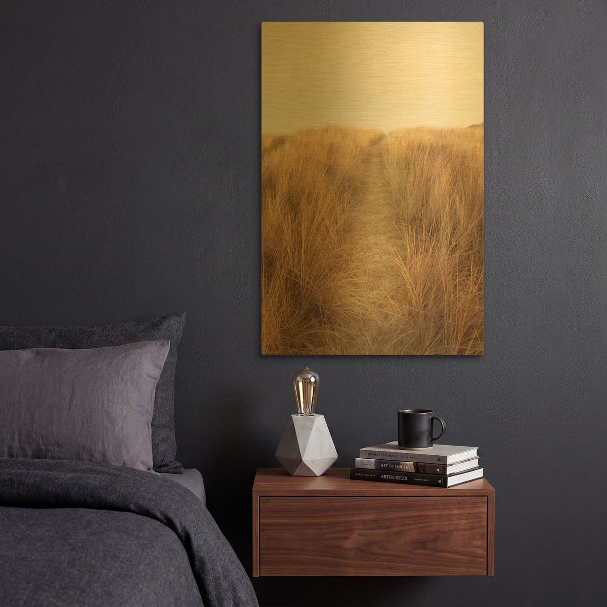'Dunes with Seagulls 6' By Ian Winstanley Gold Metal Wall Art