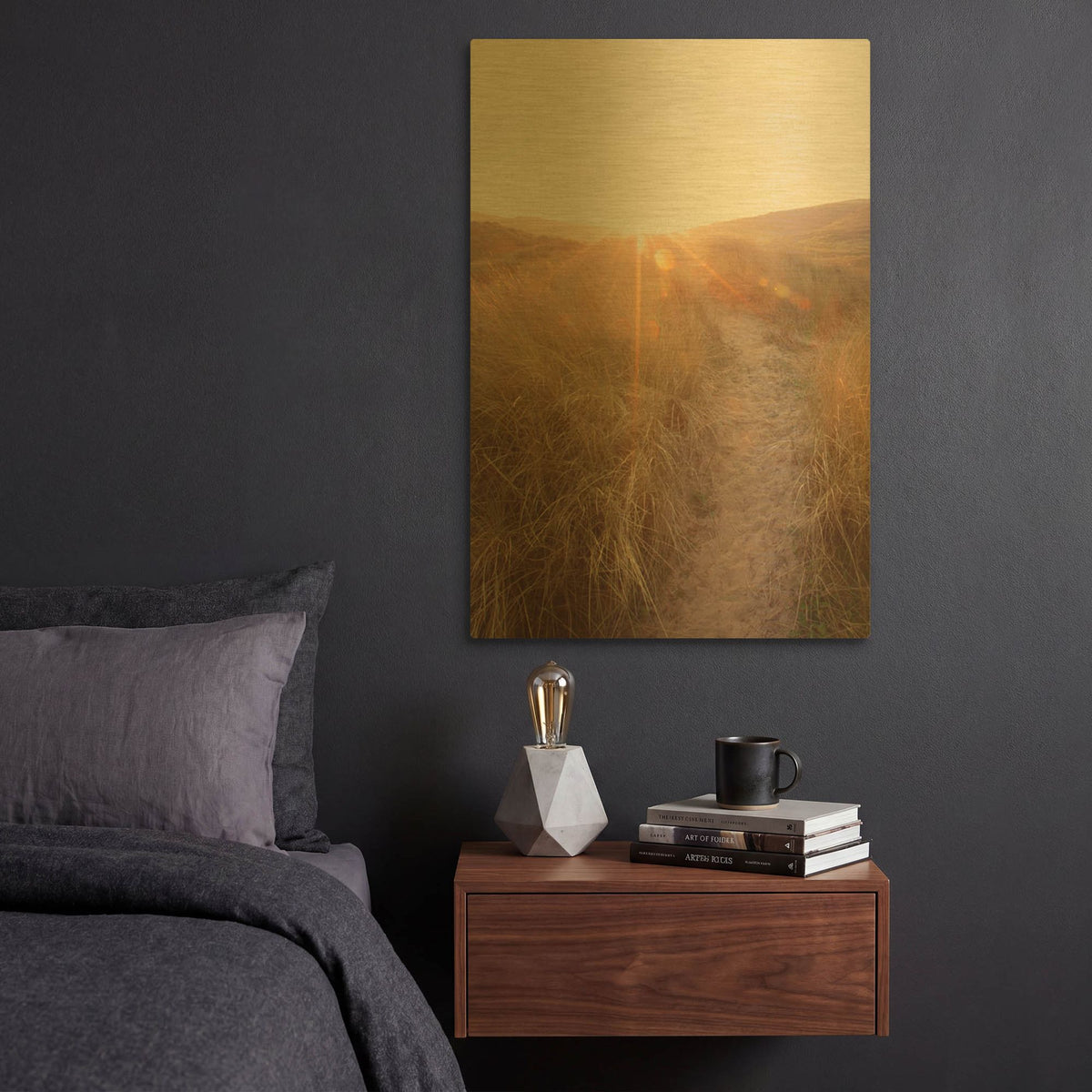 'Dunes with Seagulls 4' By Ian Winstanley Gold Metal Wall Art