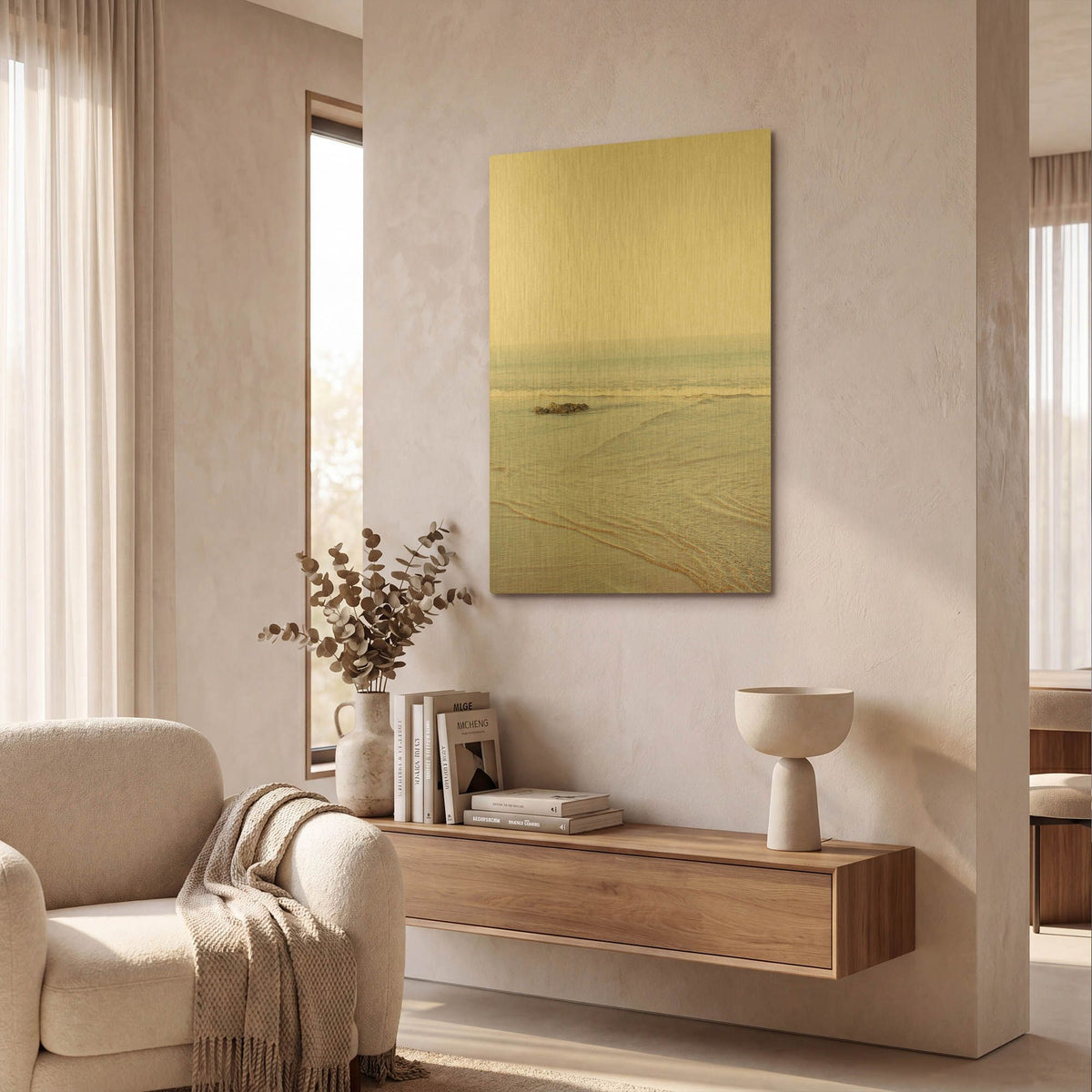 'White Oceans 65' By Ian Winstanley Gold Metal Wall Art