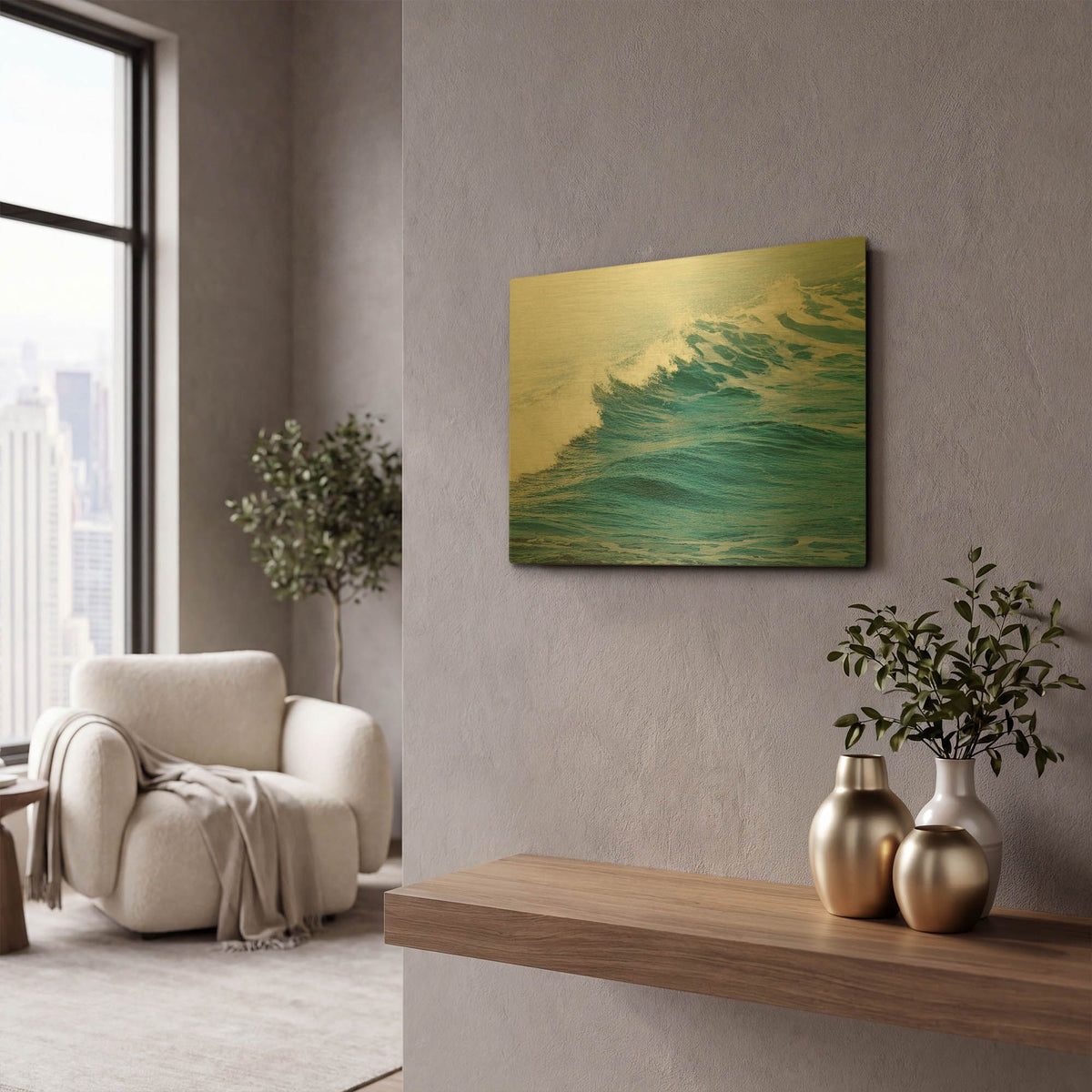 'White Oceans 66' By Ian Winstanley Gold Metal Wall Art