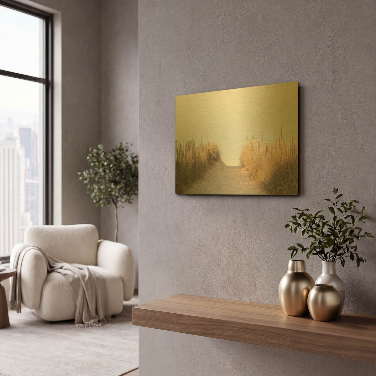 'White Oceans 62' By Ian Winstanley Gold Metal Wall Art