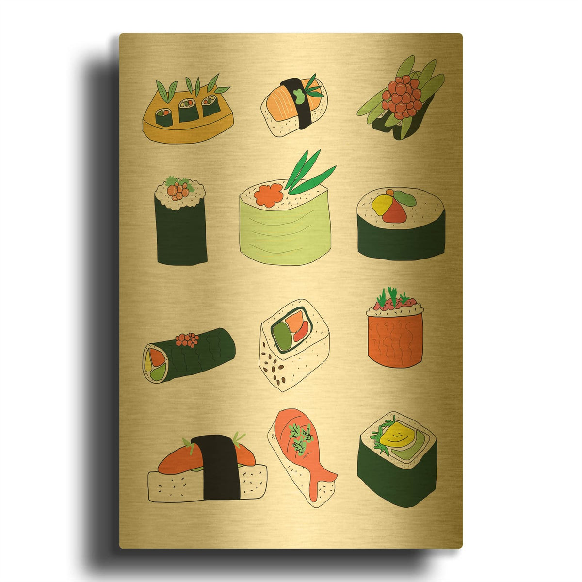 'Sushi Set' By Jan Weiss Gold Metal Wall Art