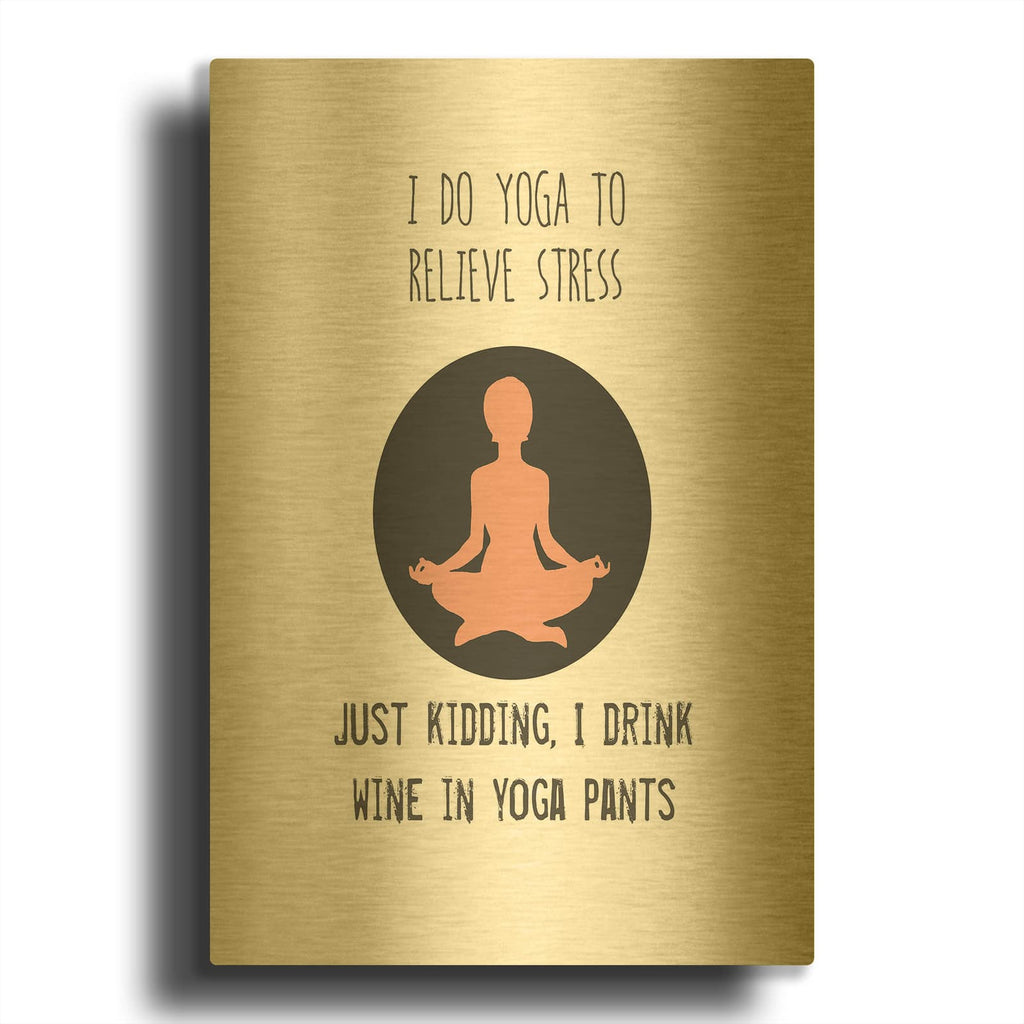 'Wine And Yoga' By Jan Weiss Gold Metal Wall Art