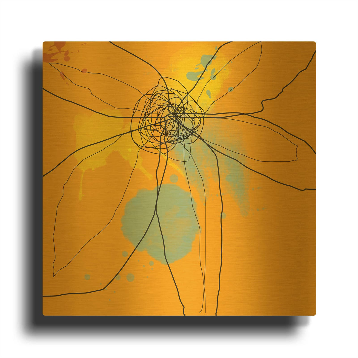'Orange Lite 2' By Jan Weiss Gold Metal Wall Art