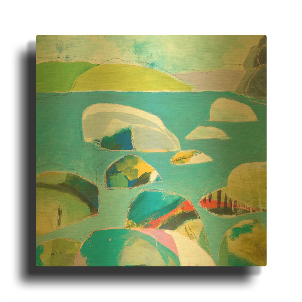 'Sand Harbor Lake Tahoe 3' By Jan Weiss Gold Metal Wall Art