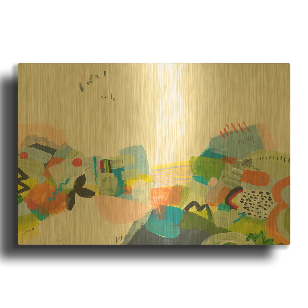 'Resort Town 3' By Jan Weiss Gold Metal Wall Art