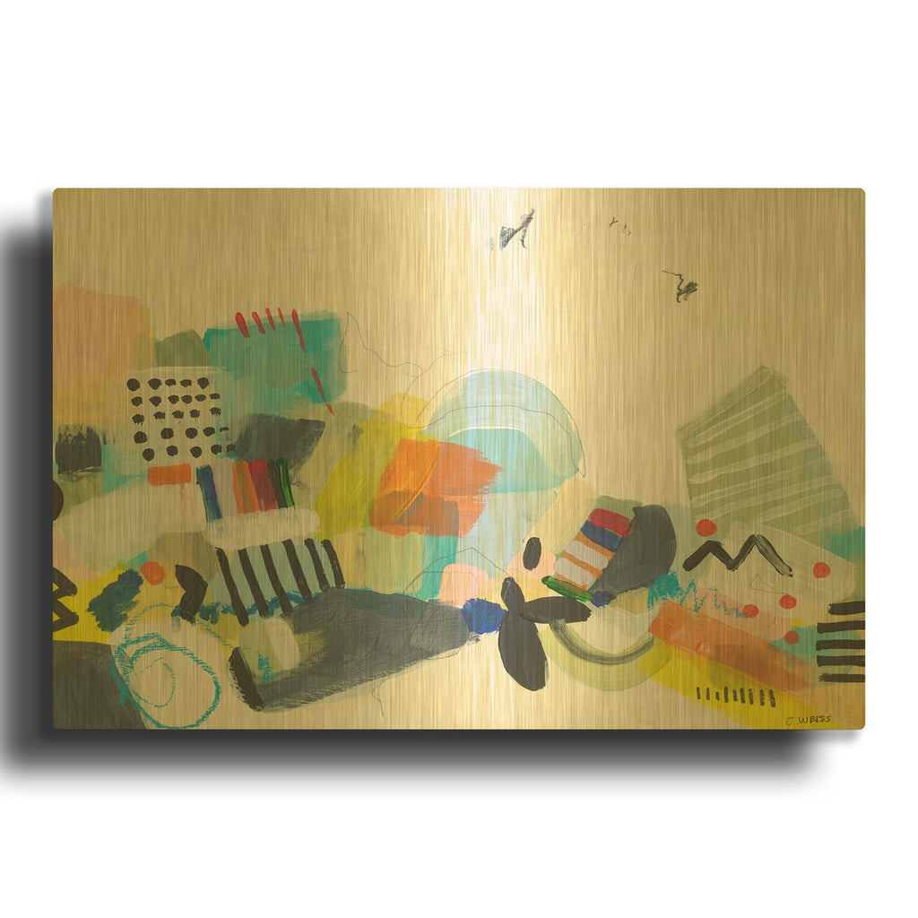 'Resort Town 4' By Jan Weiss Gold Metal Wall Art