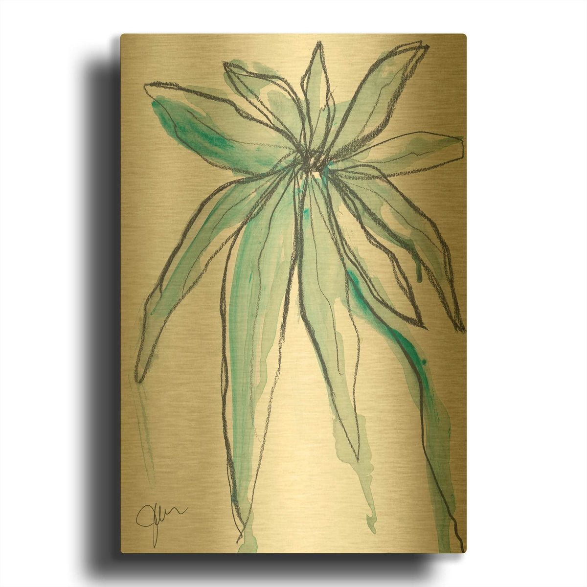 'Teal In Nature' By Jan Weiss Gold Metal Wall Art