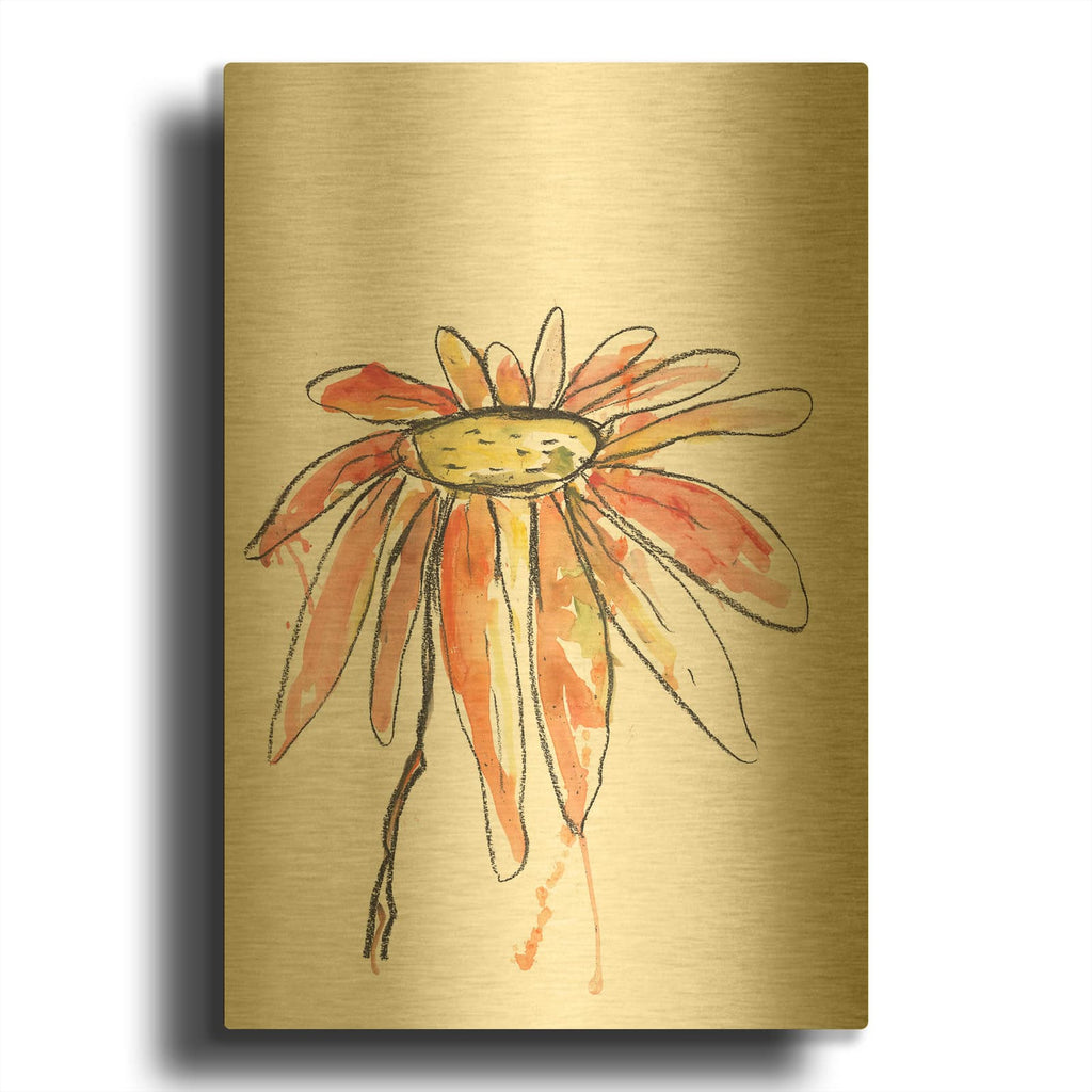 'Orange Modern Botanical' By Jan Weiss Gold Metal Wall Art