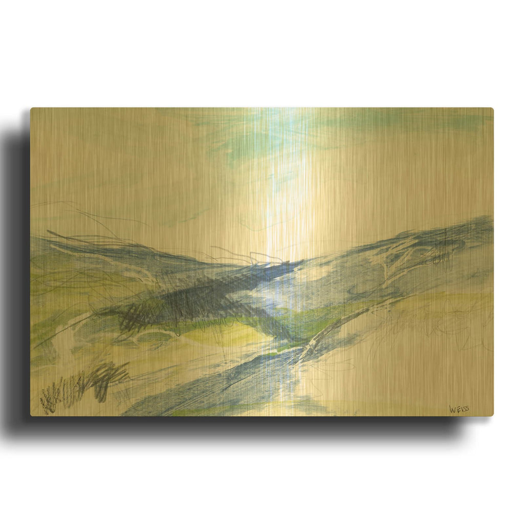 'Blue Hills' By Jan Weiss Gold Metal Wall Art