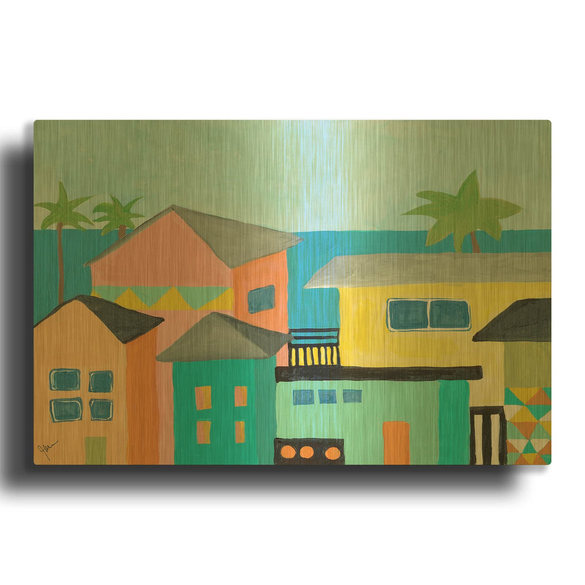 'Beachfront Property 1' By Jan Weiss Gold Metal Wall Art