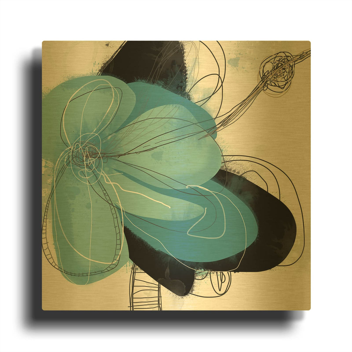 'Azul Poetry 1' By Jan Weiss Gold Metal Wall Art