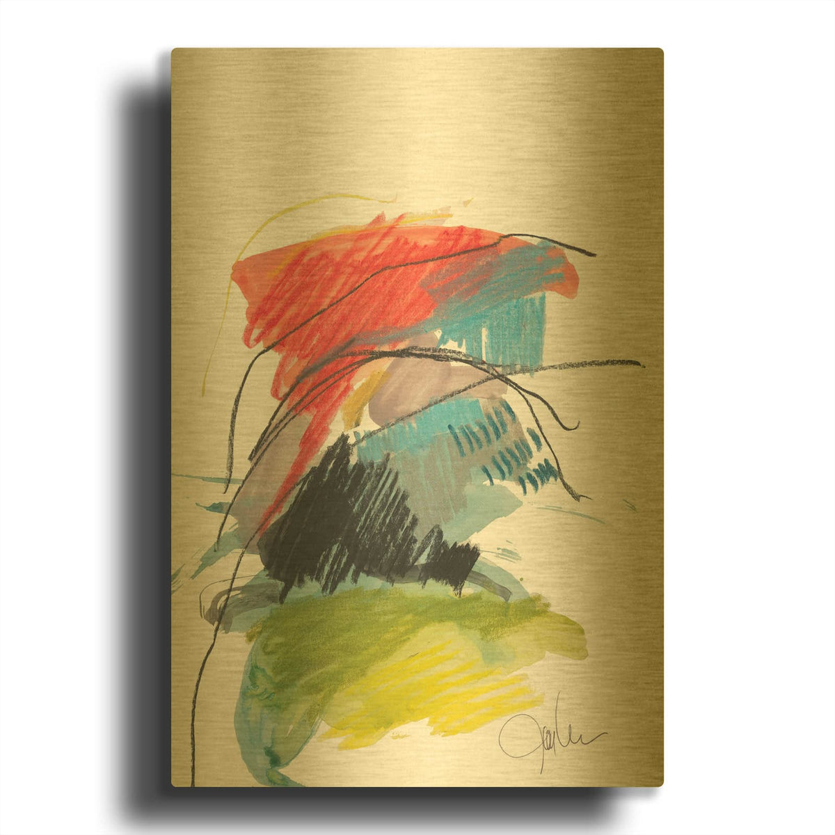 'Abstract Landscape No. 40' By Jan Weiss Gold Metal Wall Art