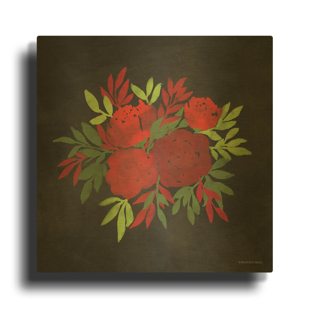 'Red Flowers' By Bluebird Barn Gold Metal Wall Art