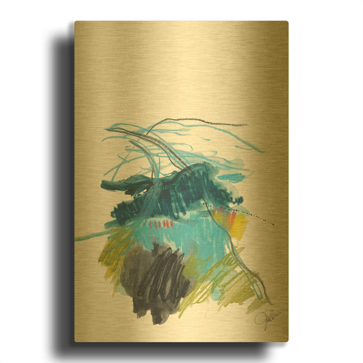 'Abstract Landscape No. 33' By Jan Weiss Gold Metal Wall Art