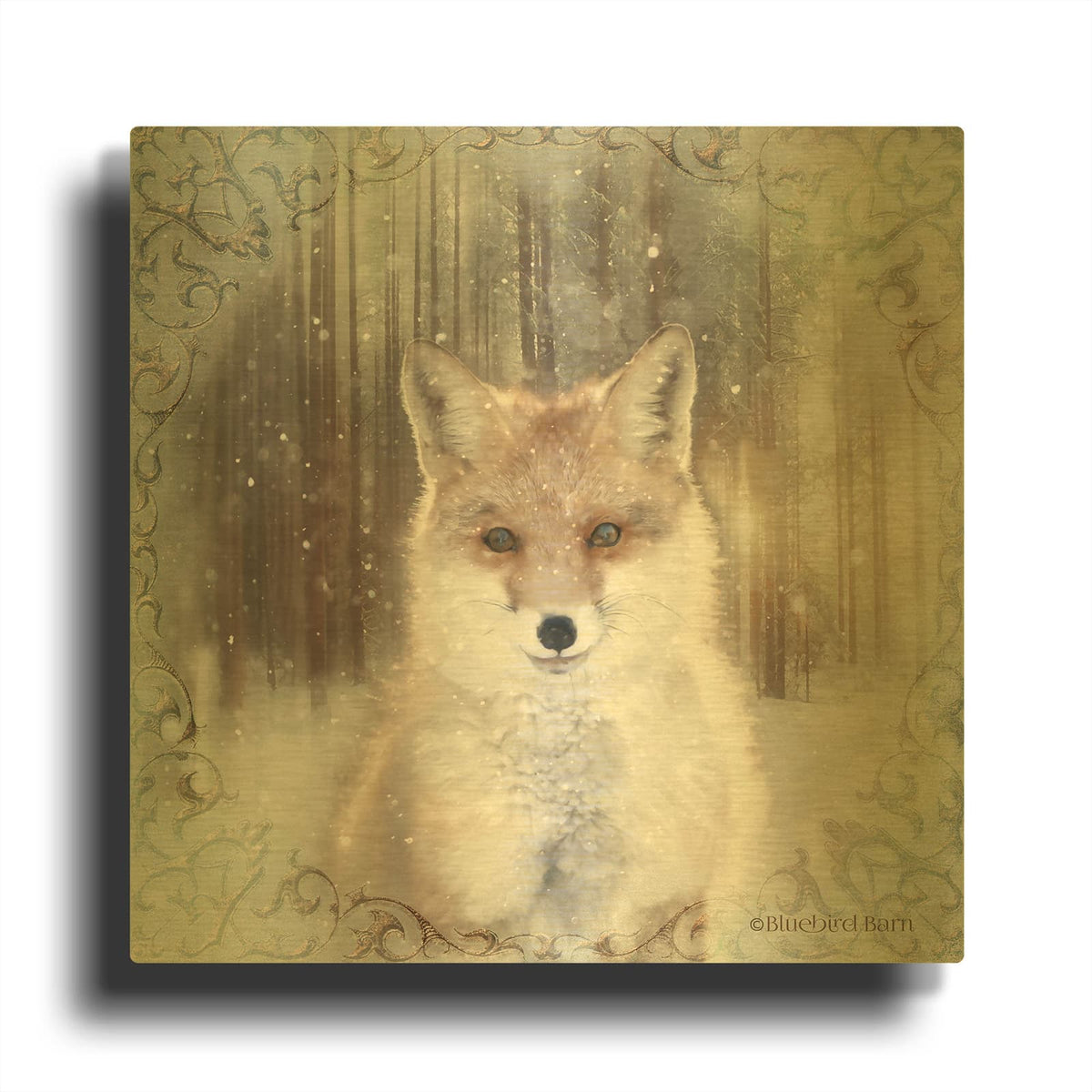 'Enchanted Winter Fox' By Bluebird Barn Gold Metal Wall Art