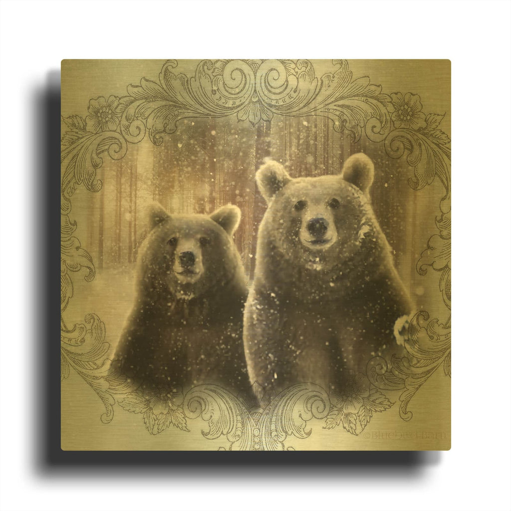'Enchanted Winter Bears' By Bluebird Barn Gold Metal Wall Art