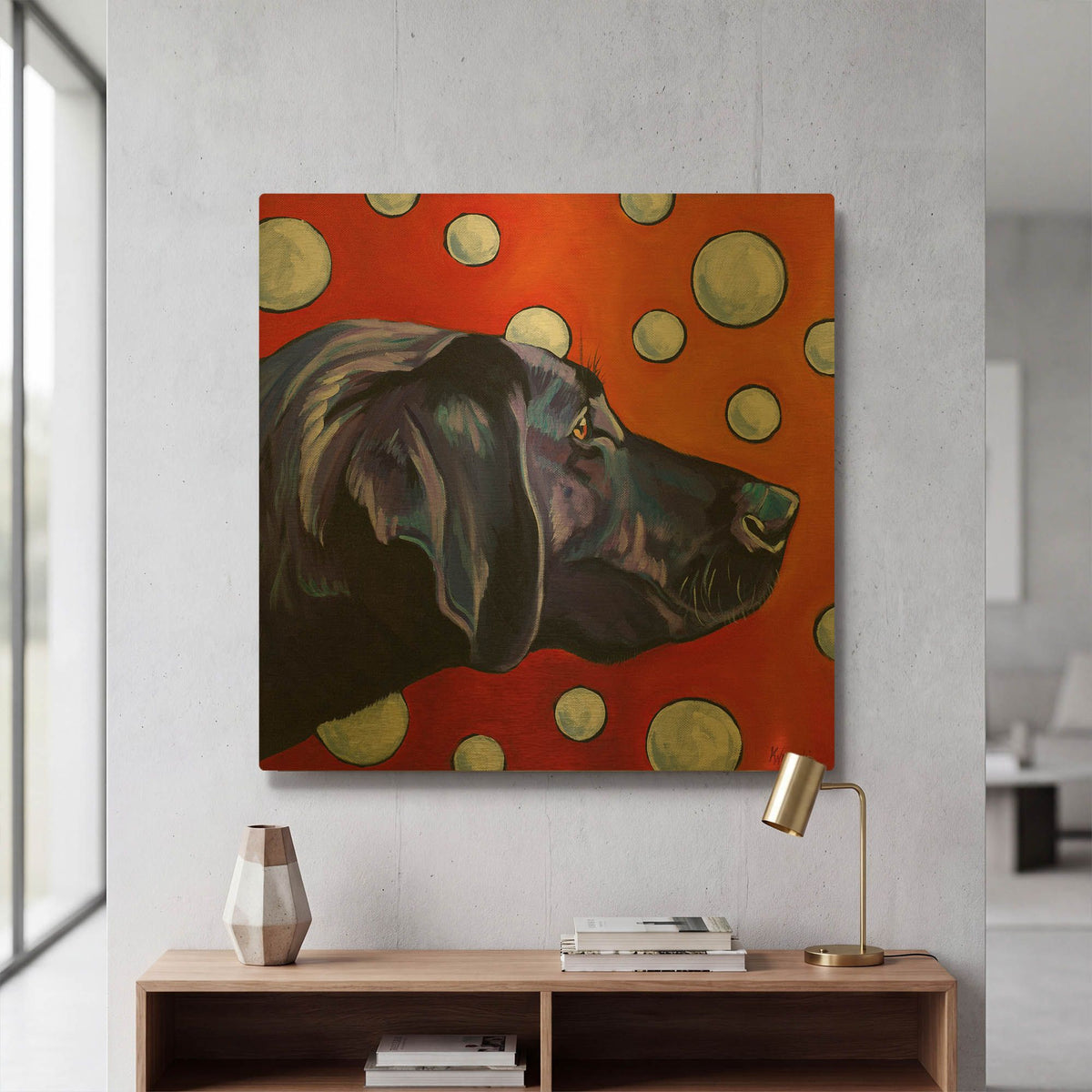 'Lab and Bubbles' By Kathryn Wronski Gold Metal Wall Art