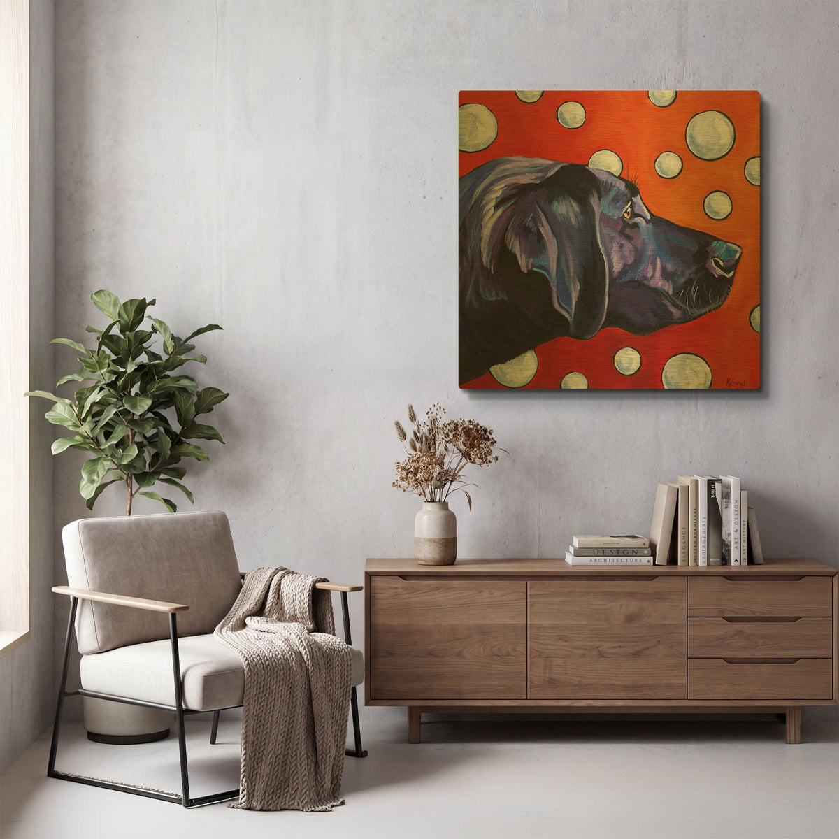 'Lab and Bubbles' By Kathryn Wronski Gold Metal Wall Art