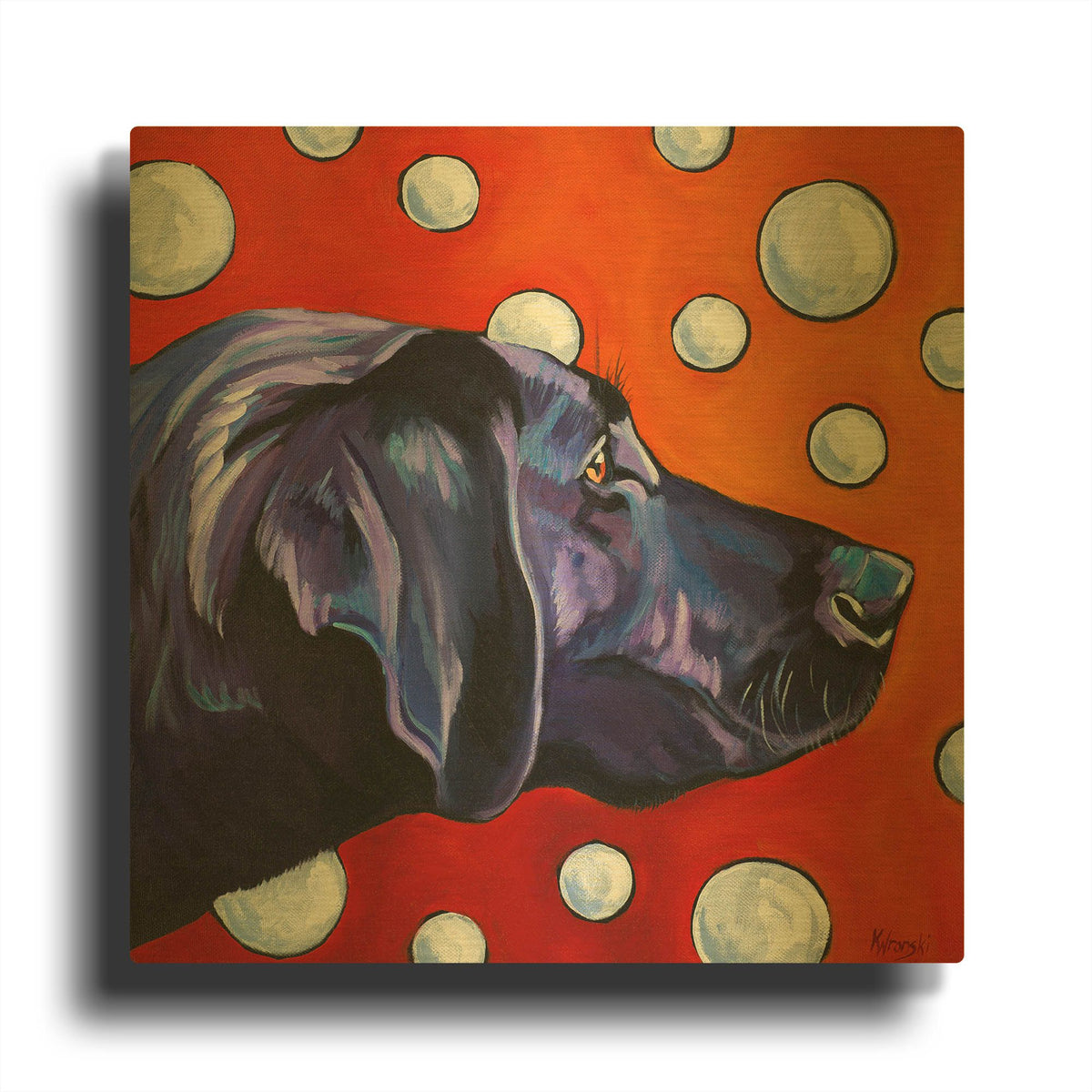 'Lab and Bubbles' By Kathryn Wronski Gold Metal Wall Art
