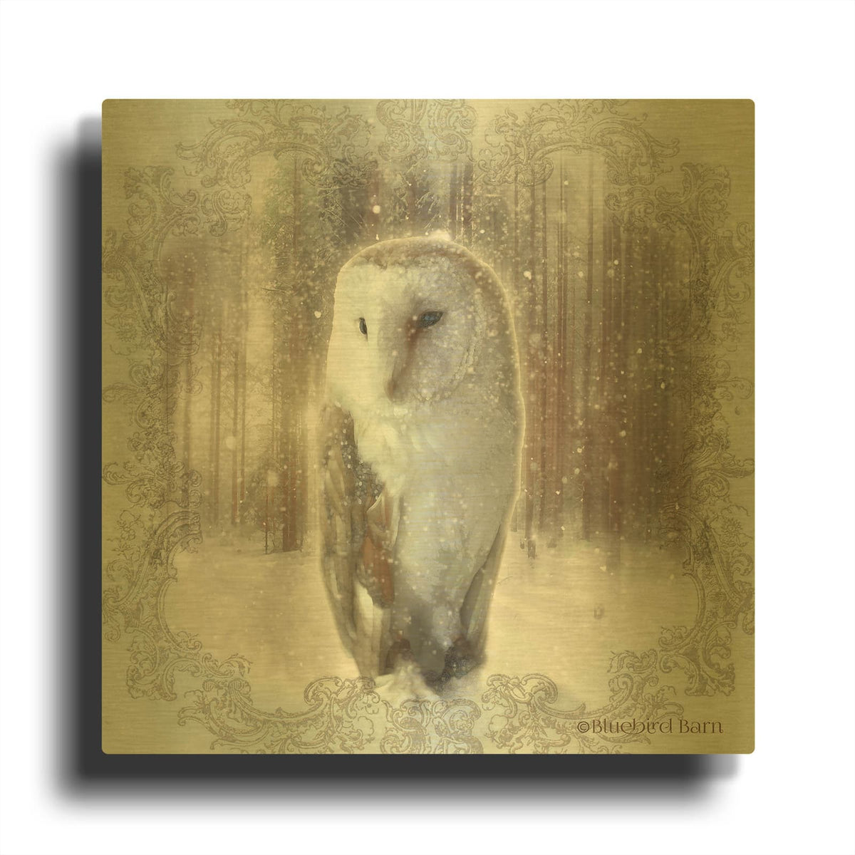 'Enchanted Winter Owl' By Bluebird Barn Gold Metal Wall Art