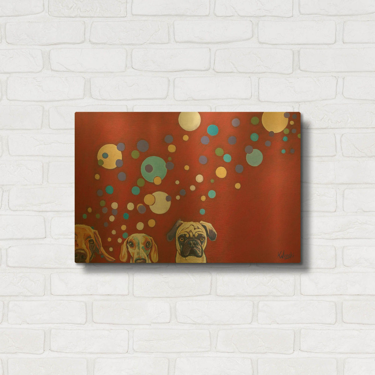 'When Dogs Drink' By Kathryn Wronski Gold Metal Wall Art