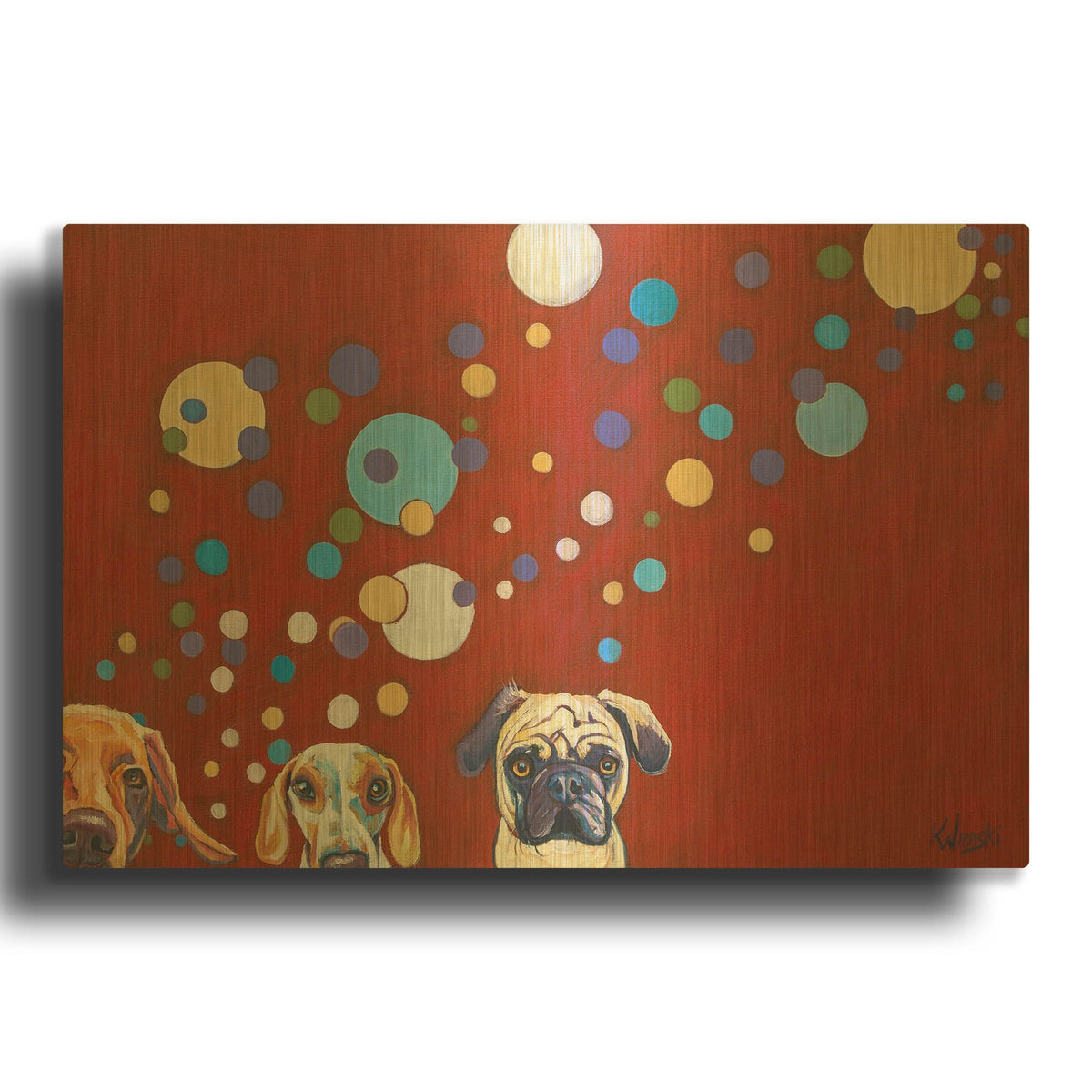 'When Dogs Drink' By Kathryn Wronski Gold Metal Wall Art
