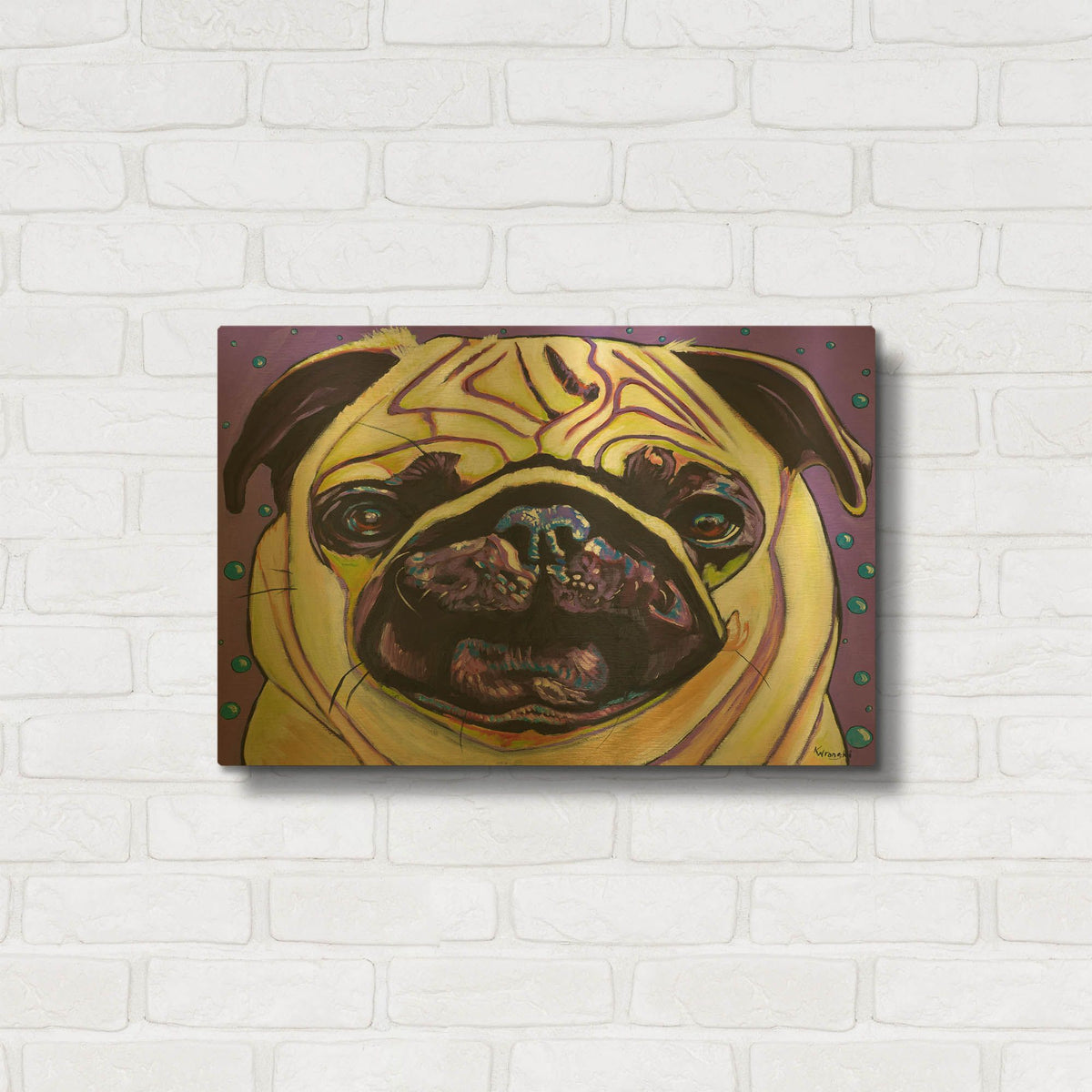 'Purple Pug' By Kathryn Wronski Gold Metal Wall Art