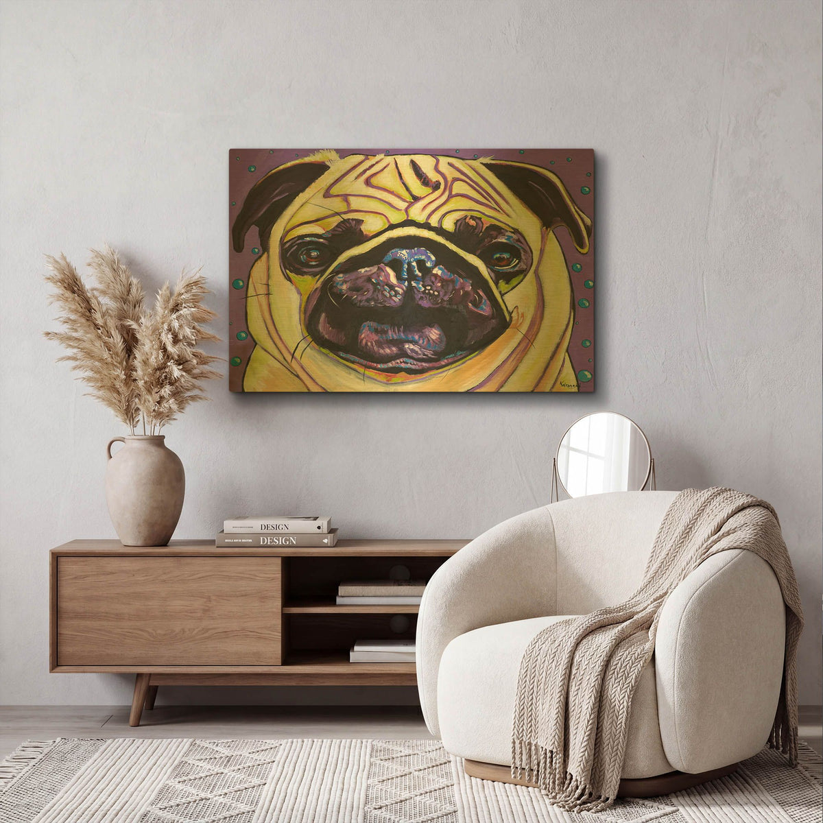 'Purple Pug' By Kathryn Wronski Gold Metal Wall Art