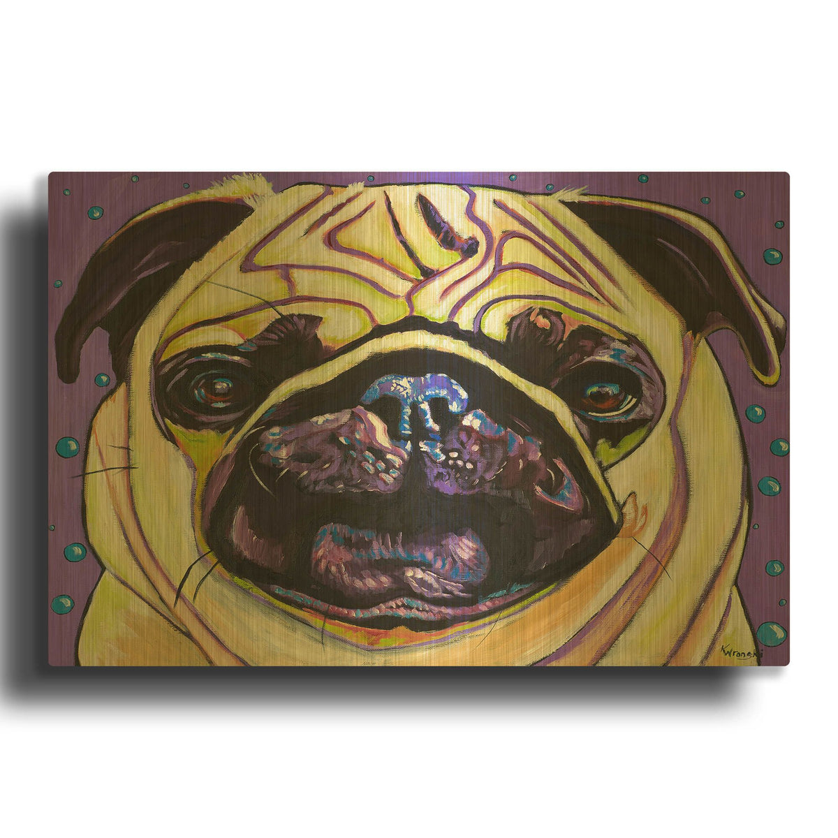 'Purple Pug' By Kathryn Wronski Gold Metal Wall Art
