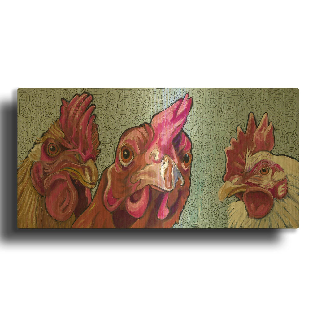 'Three Chicks' By Kathryn Wronski Gold Metal Wall Art