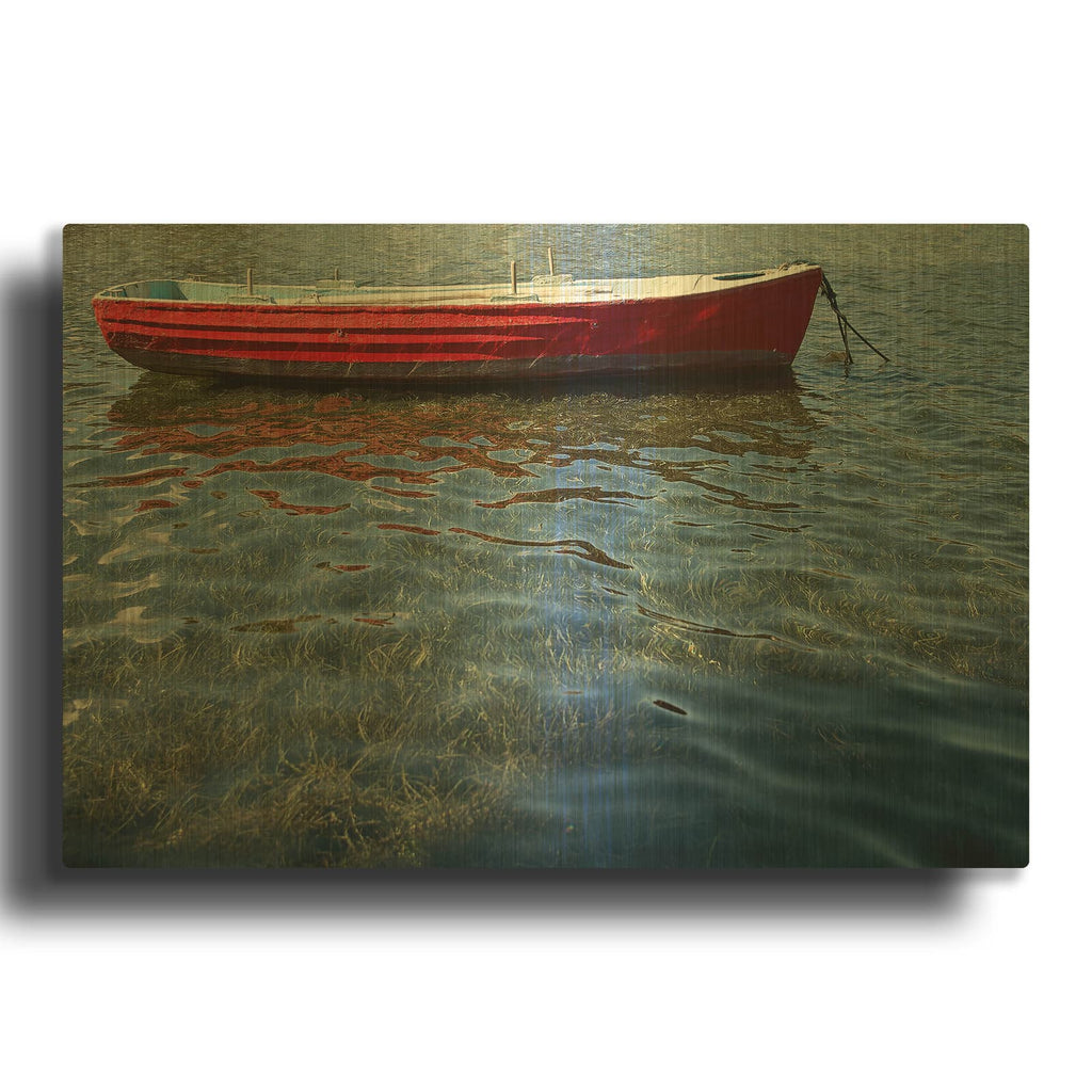 'Red Boat' By Lynda White Gold Metal Wall Art