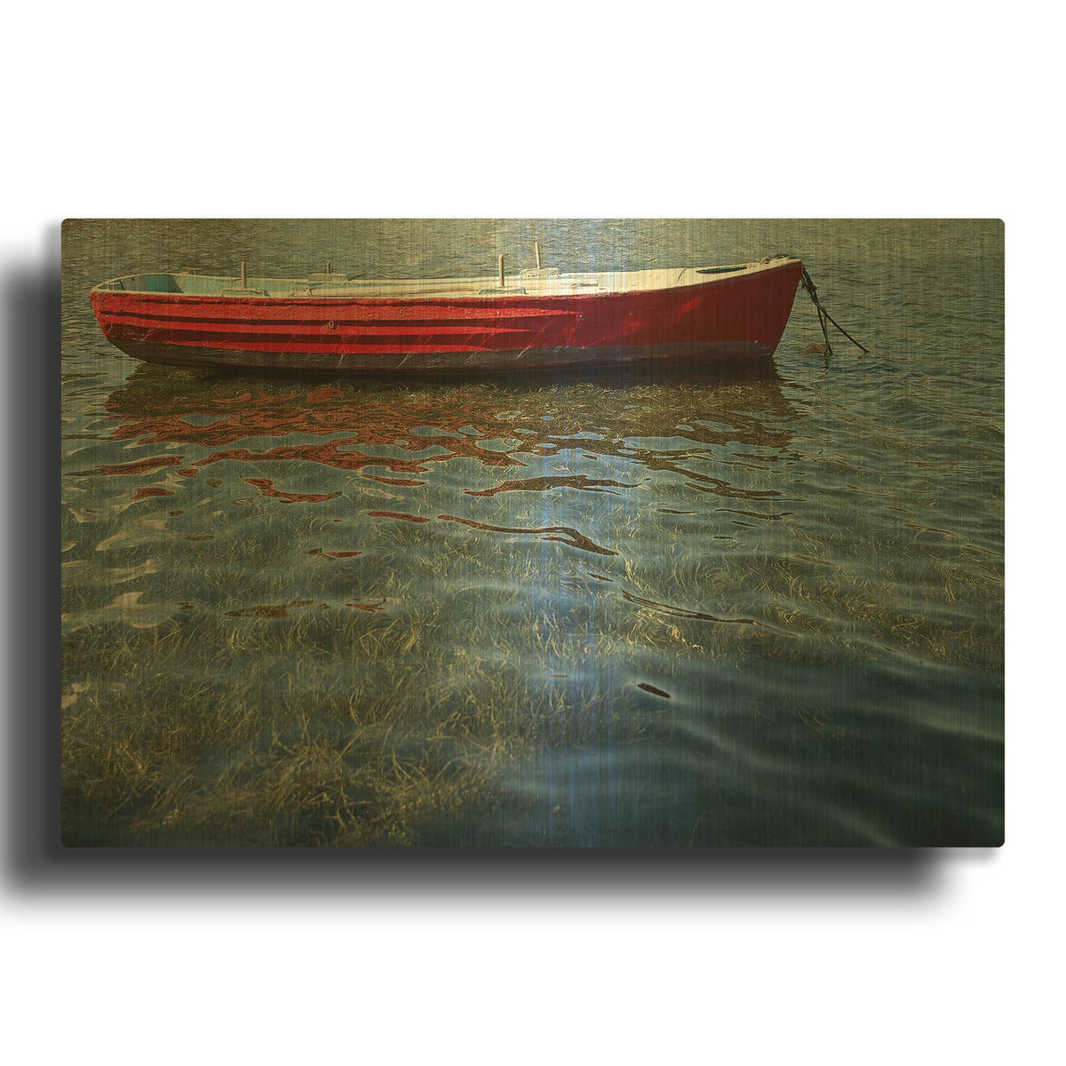 'Red Boat' By Lynda White Gold Metal Wall Art