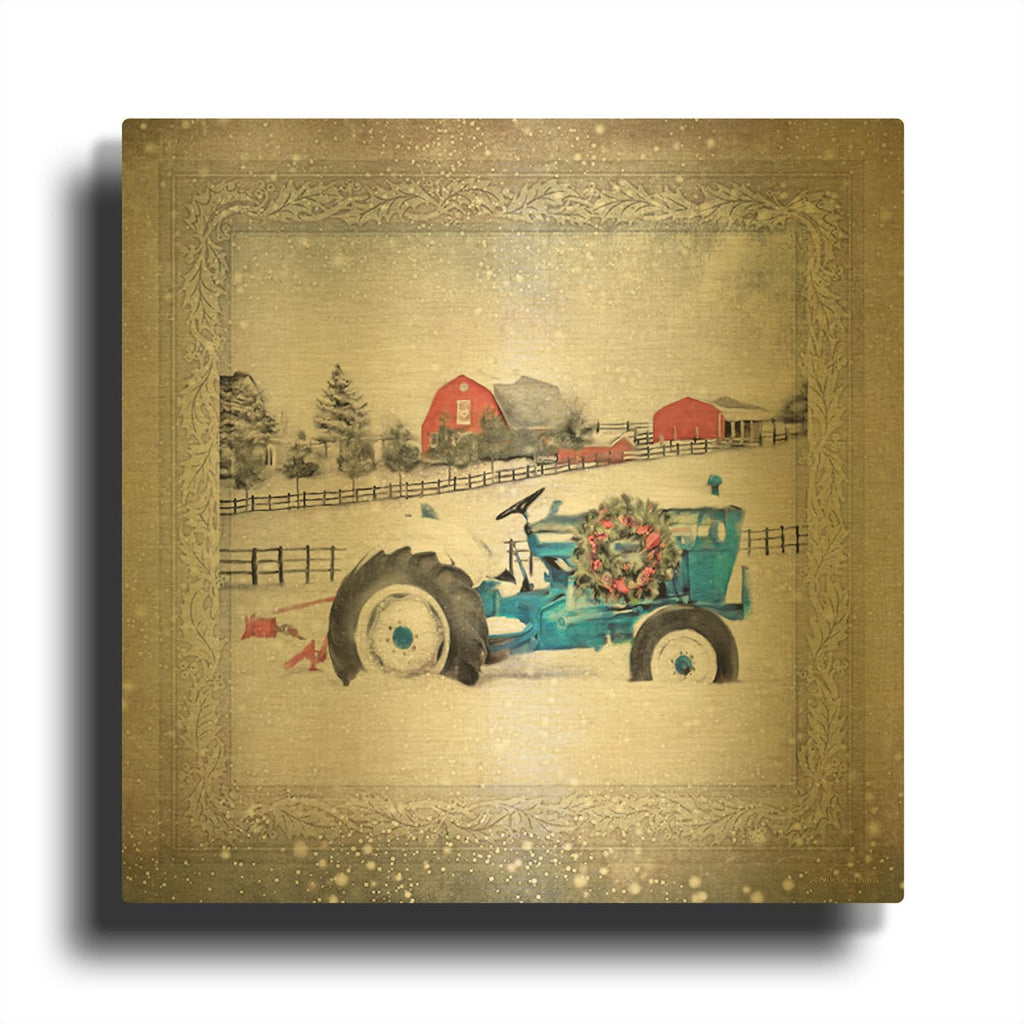 'Christmas Tractor' By Bluebird Barn Gold Metal Wall Art