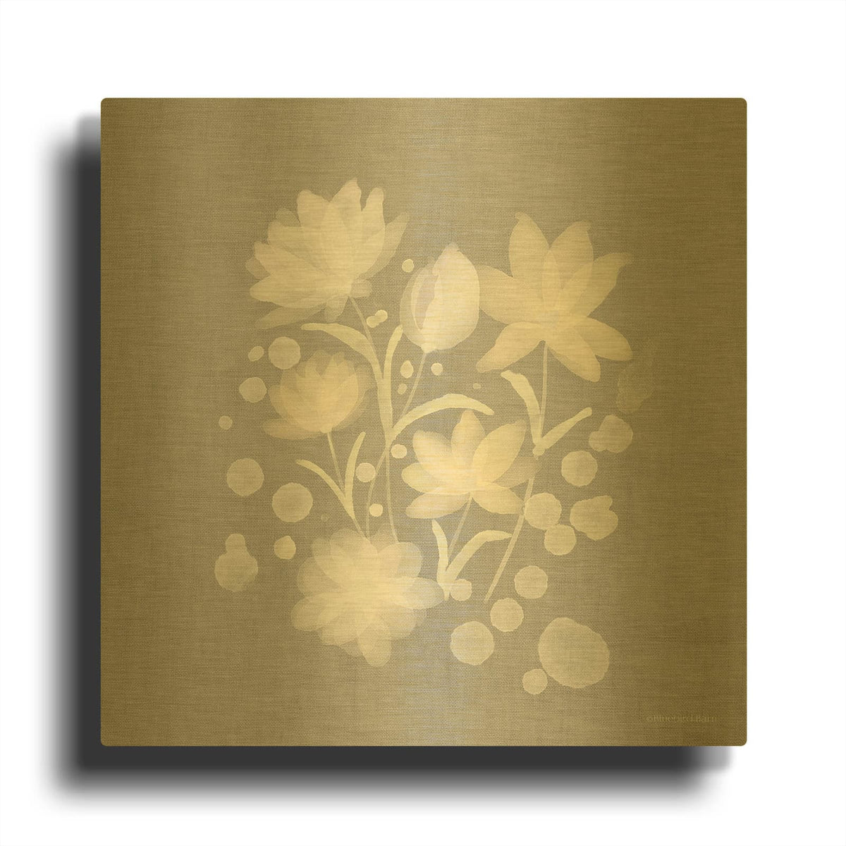 'Flower Bunch on Linen II' By Bluebird Barn Gold Metal Wall Art