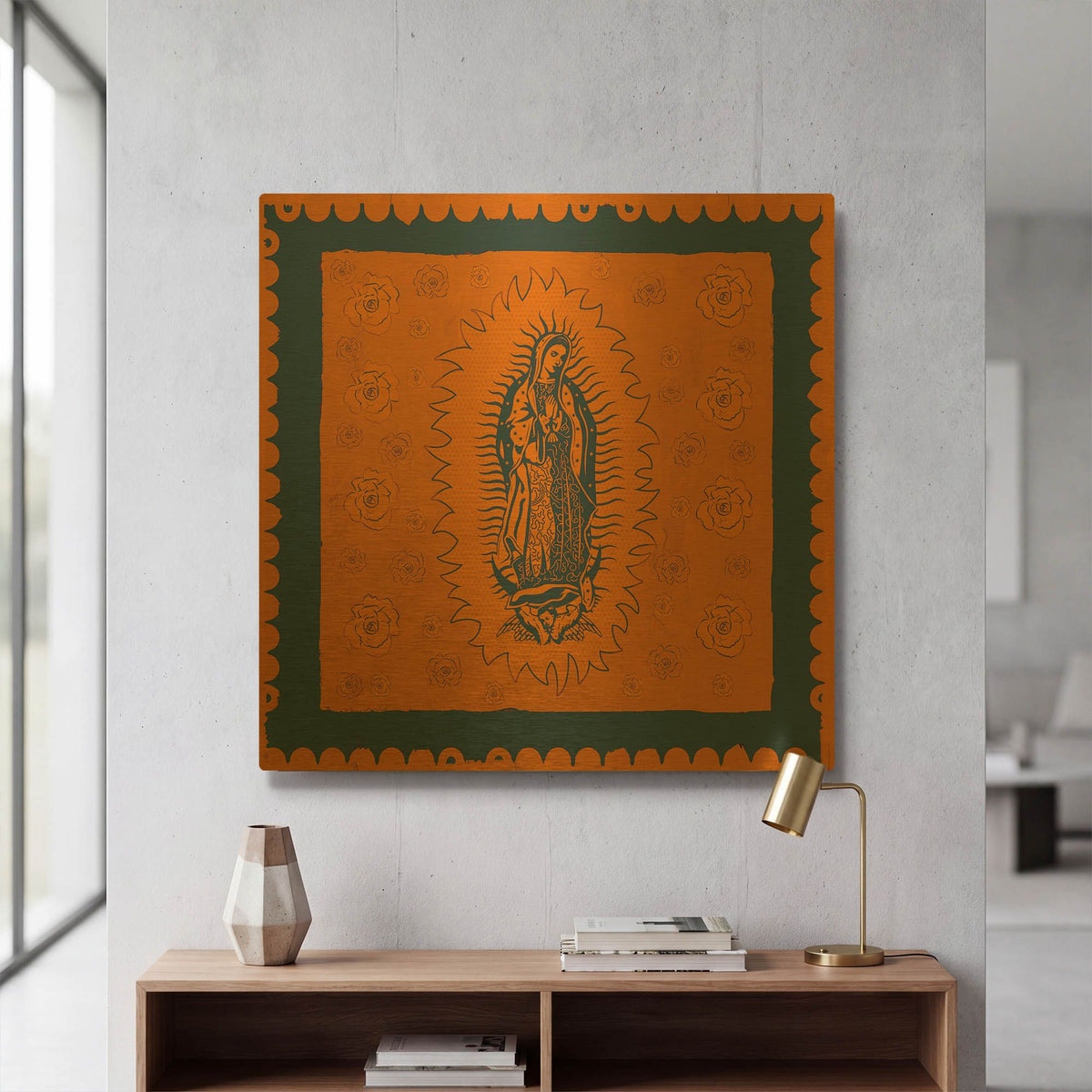 'Orange and Blue Mary' By Marta Wiley Gold Metal Wall Art