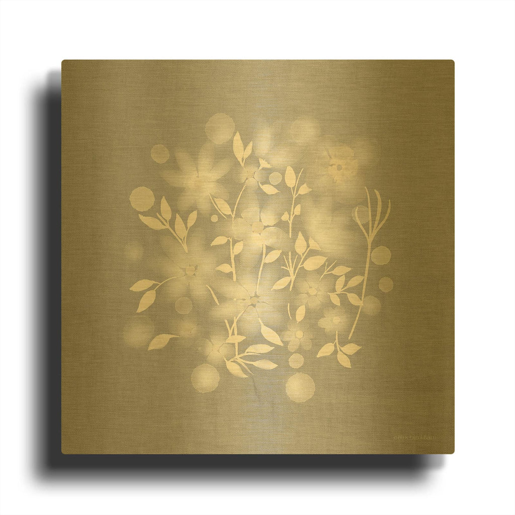 'Flower Bunch on Linen III' By Bluebird Barn Gold Metal Wall Art