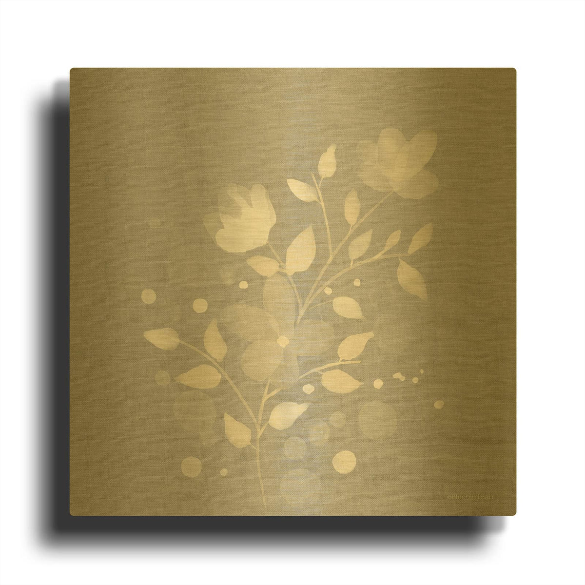 'Flower Bunch on Linen I' By Bluebird Barn Gold Metal Wall Art
