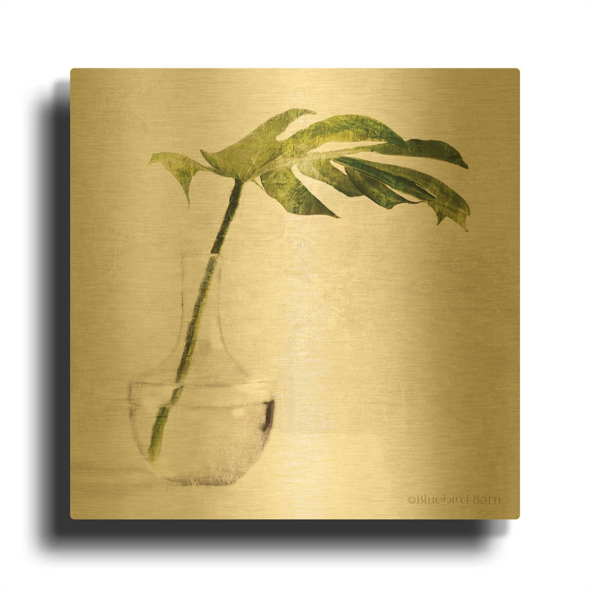 'Single Green Stem in Glass' By Bluebird Barn Gold Metal Wall Art
