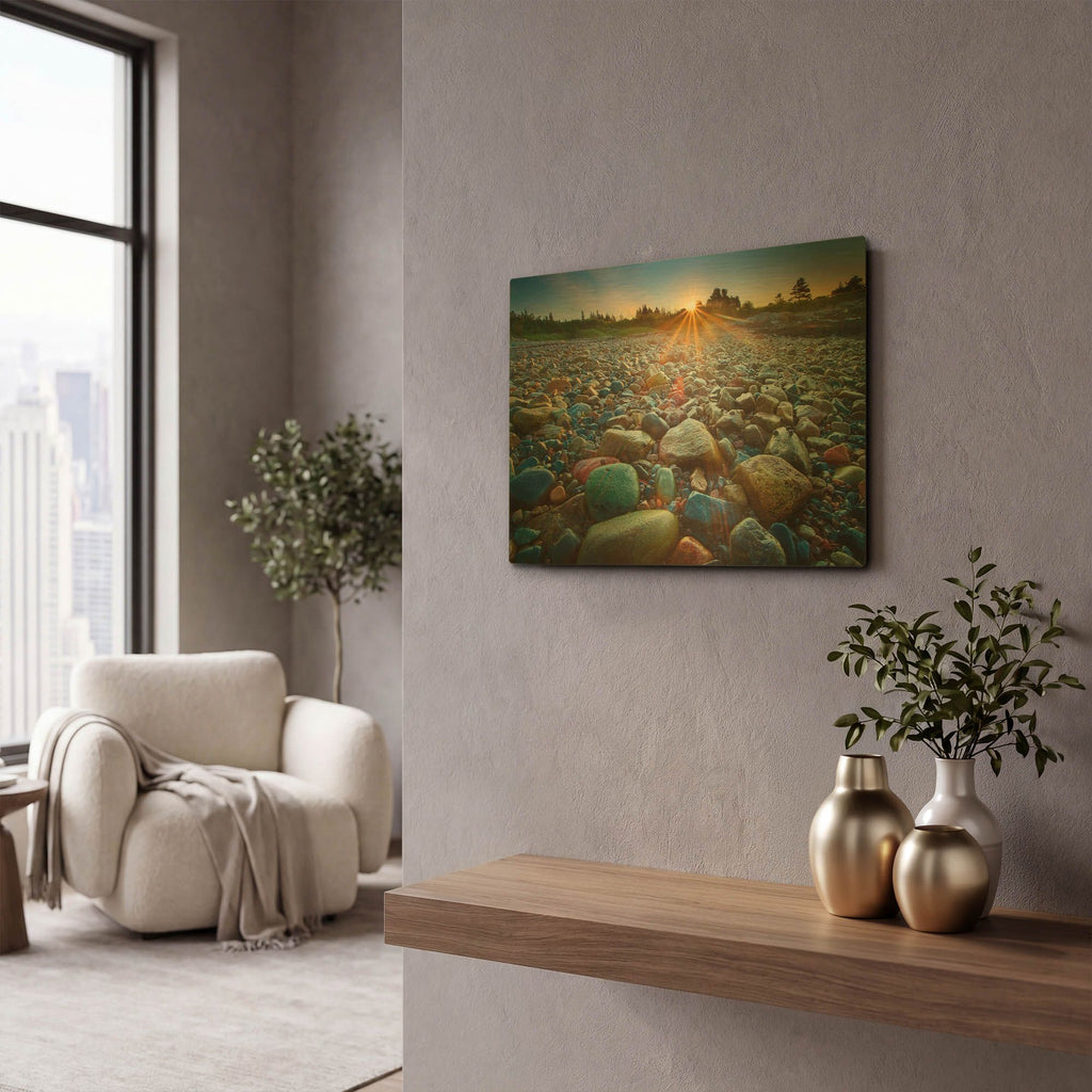 'Schoodic Rocks' By Patrick Zephyr Gold Metal Wall Art
