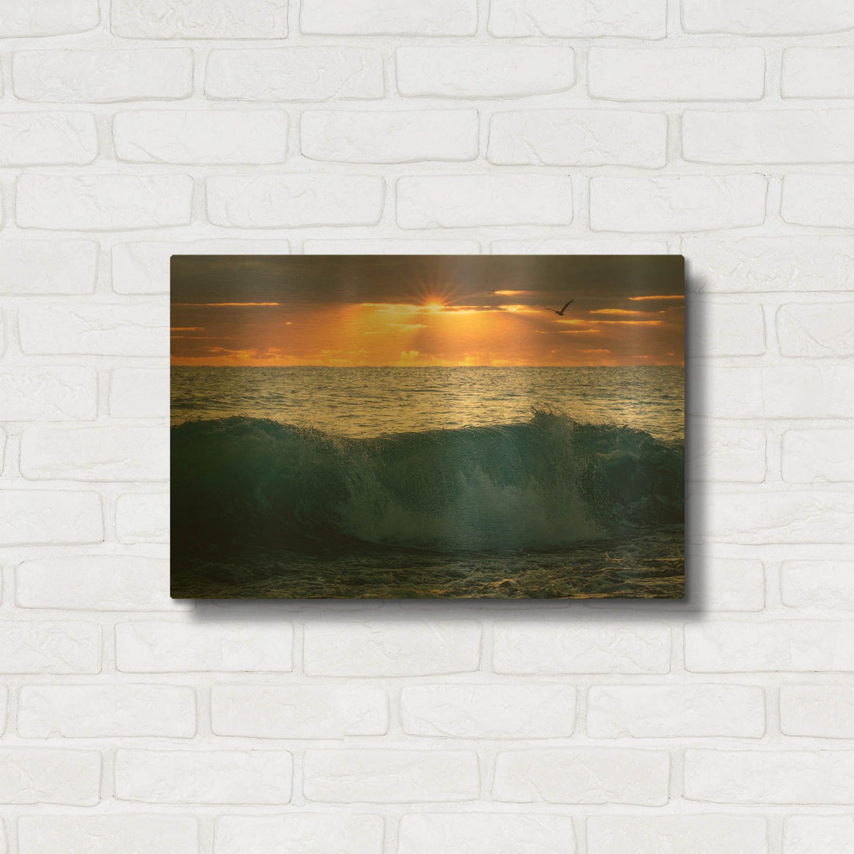 'Pelican At Dawn' By Patrick Zephyr Gold Metal Wall Art