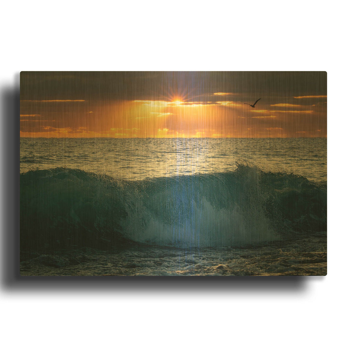 'Pelican At Dawn' By Patrick Zephyr Gold Metal Wall Art
