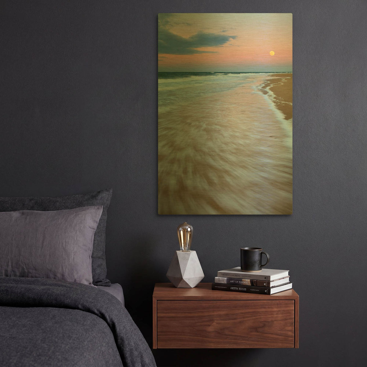 'Cape Cod Moonset' By Patrick Zephyr Gold Metal Wall Art