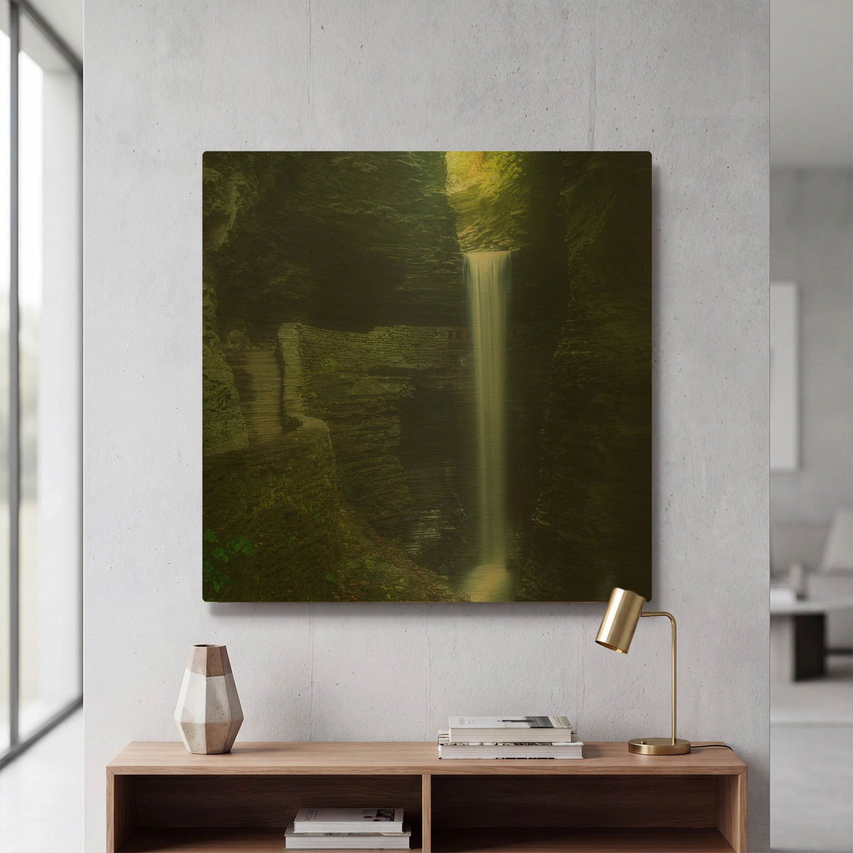 'Cavern Cascade' By Patrick Zephyr Gold Metal Wall Art