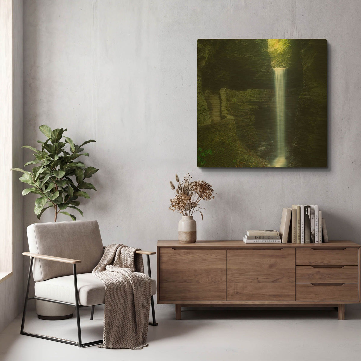 'Cavern Cascade' By Patrick Zephyr Gold Metal Wall Art