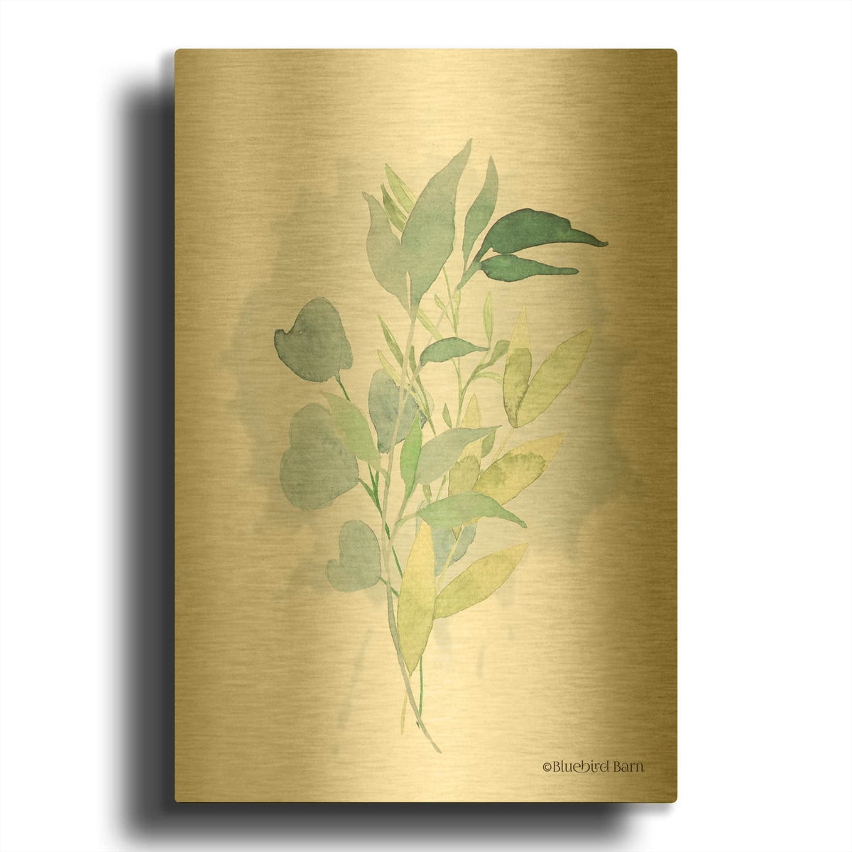 'Watercolor Greenery Series II' By Bluebird Barn Gold Metal Wall Art