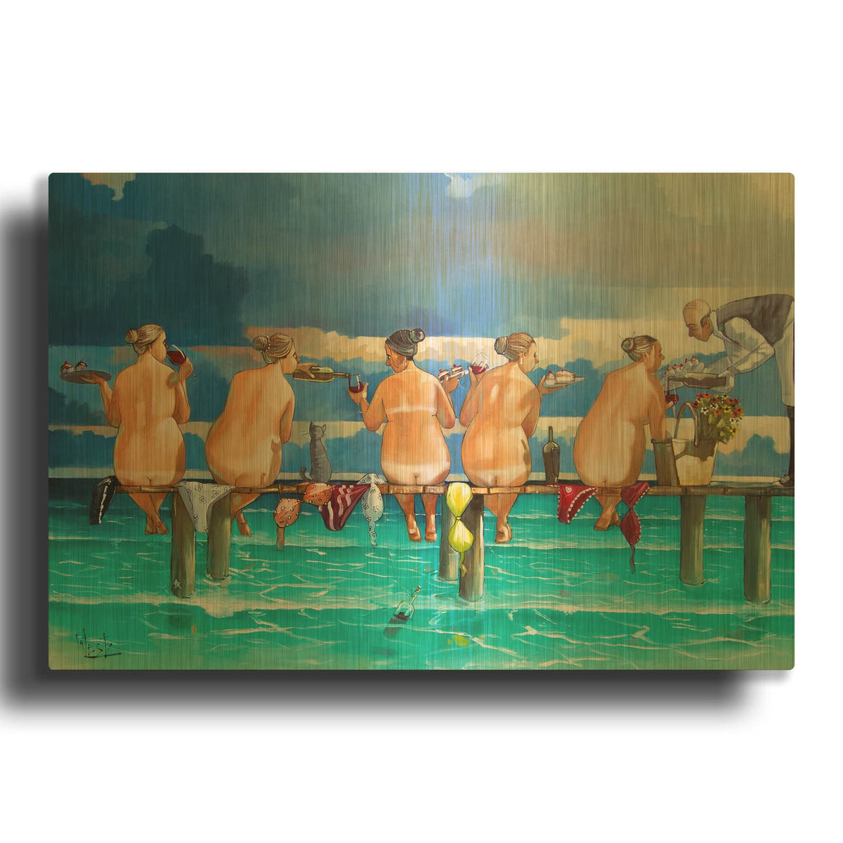 'Wine On The Jetty' By Ronald West Gold Metal Wall Art