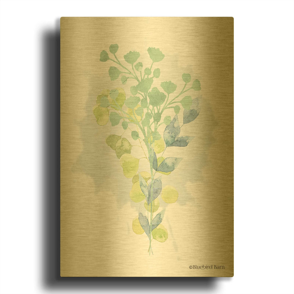 'Watercolor Greenery Series I' By Bluebird Barn Gold Metal Wall Art